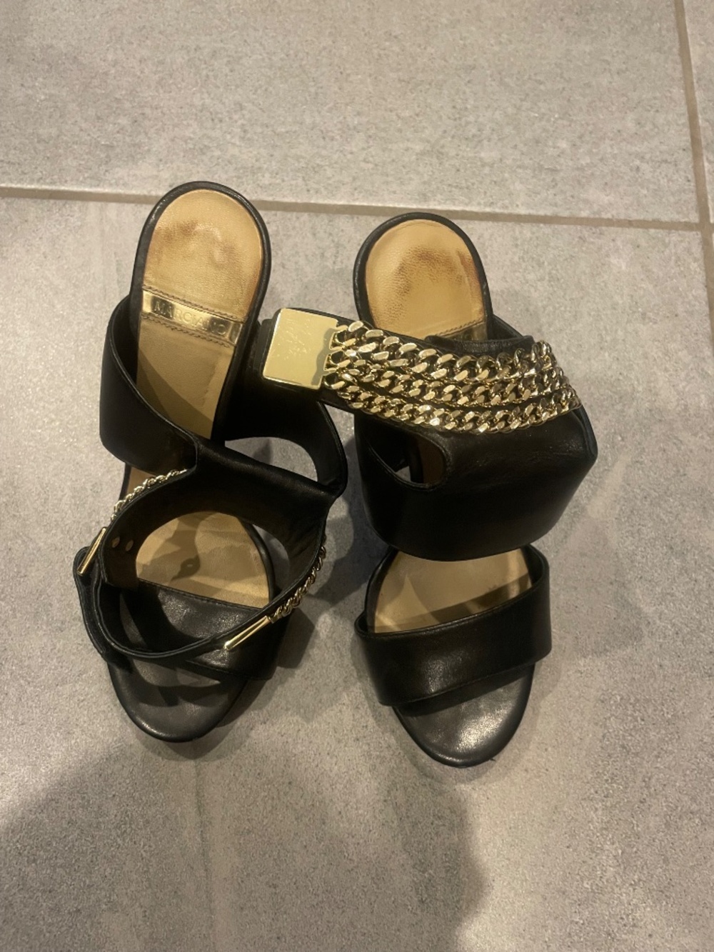 MARCIANO Black with Gold Chain High Heel Sandals - Picture 7 of 7